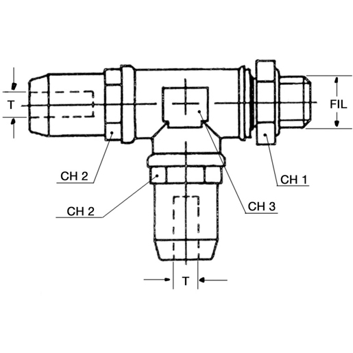 Technische Zeichnung von T-Drehanschluss metrisches zylindrisches Gewinde am Arm ( sirit ) 100